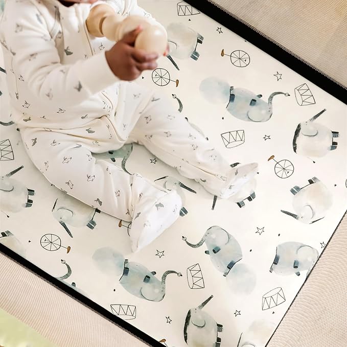 GRSSDER Pack n Play Sheets Fitted 3 Pack, Stretchy Ultra Soft Jersey Knit Pack and Play Sheets, Universal Fitted Portable/Mini Crib Mattresses Snug and Safe, Cute Elephant Print for Boys and Girls