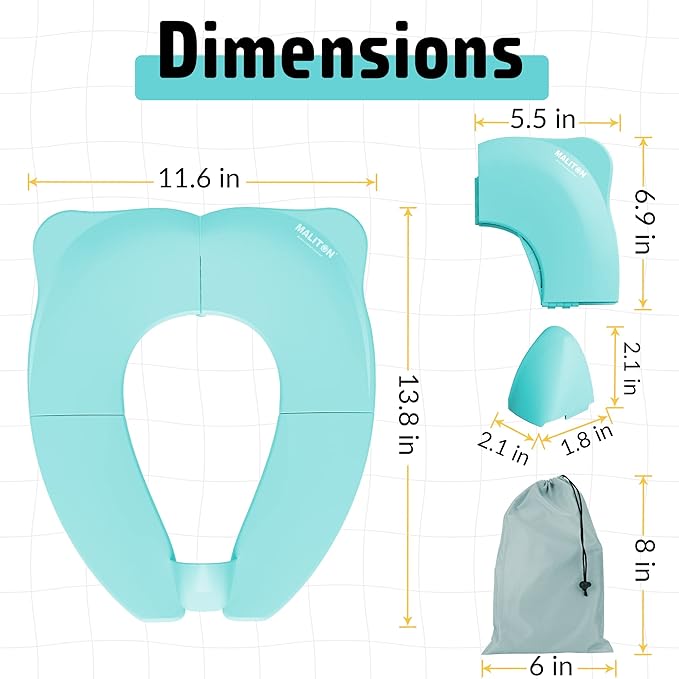 Maliton Travel Potty Seat for Toddler & Kid Travel, Portable Foldable Potty Seat with Storage Bag, Non-Slip Potty Training Toilet Seat Cover wth Splash Guard (Aqua Green)