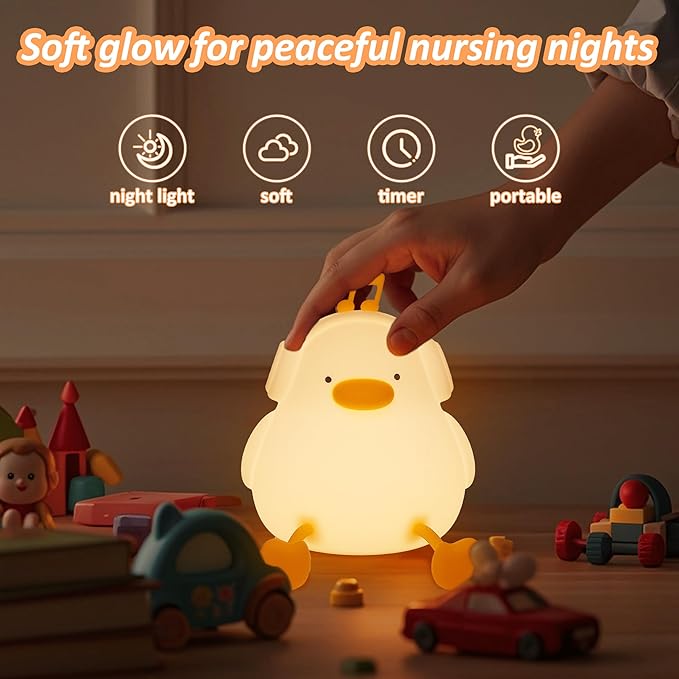 Duck Night Light, Squishy Duck Lamp, Silicone Bedside Light Up Funny Duck with Dimmer & Rechargeable,Birthday Gifts for Friends Women(Enjoy Duck)