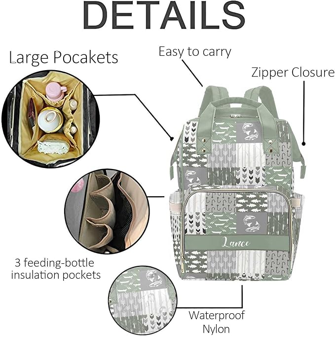 Personalized Fishing Diaper Bag with Name – Custom Baby Bag, Nursing Tote Backpack for Mom, Custom Name Mommy Daypack, Shower Gift for Baby