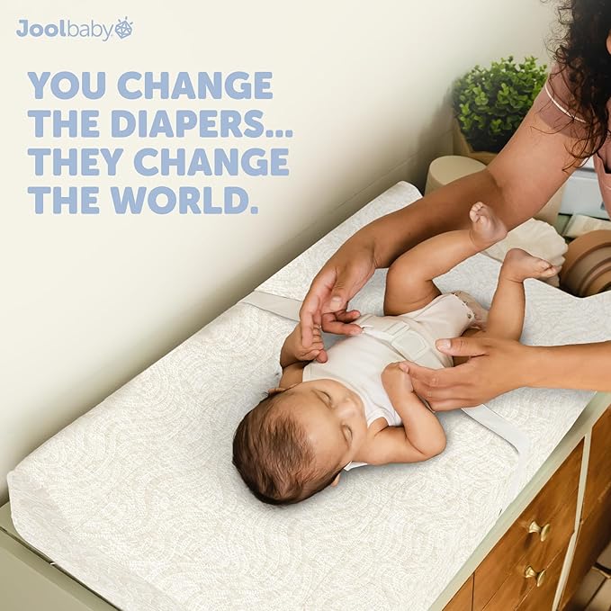 Jool Baby Soft Changing Pad + Washable Cover, Non-Slip - Fits Standard Changing Tables & Dressers (Off-White/Wave)