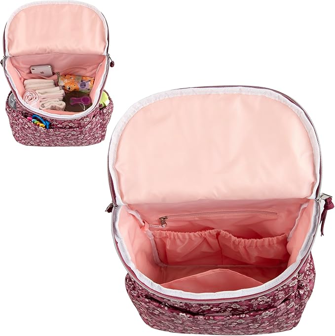 Multi-Function Floral Diaper Backpack and Travel Nappy Baby Bag with Changing Pad and Stroller Straps