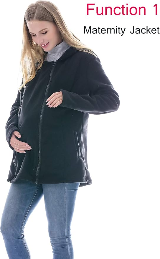 Smallshow Women's Fleece Zip Up 3 in 1 Maternity Baby Wearing Hoodie Sweatshirt Jacket