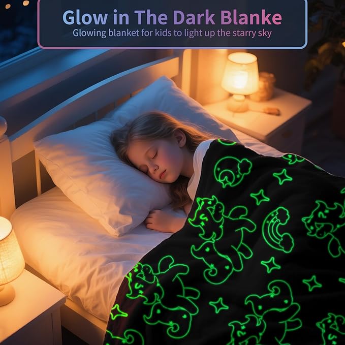 Unicorn Glow in The Dark Blanket, Unicorn Blanket for Girls/Kids, Unicorns Gifts for Girls Age 3-12, Toddler Blanket for Kids, Soft Fleece Blanket Throw Birthday Gift 50"x60"