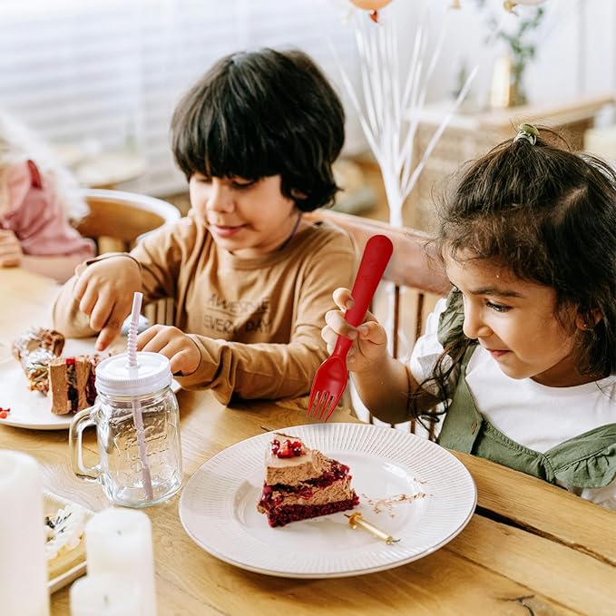 12 Pcs Kids Spoons and Forks Toddler Utensils Plastics Reusable Silverware Baby Cutlery Set Feeding Dinnerware Utensils BPA Free Microwave Dishwasher and Freezer Safe- Rainbow