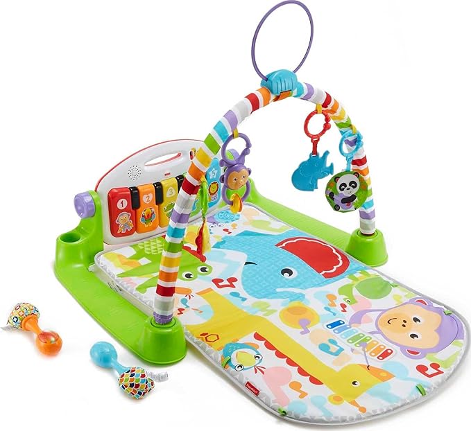 Fisher-Price Baby Playmat Deluxe Kick & Play Piano Gym for Learning & 2 Maracas Soft Rattles for Newborn to Toddler Play Ages 0+ Months