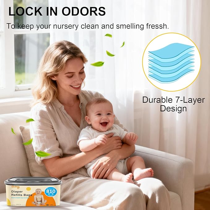 Jumbo Square Refill Compatible with Diaper Genie Classic,Compact and Select Pails,Odor Control & Durable,Holds Up to 810 Newborn Diapers,Plant Scented Disposal Bag Refills with Continuous Film（2 pack）