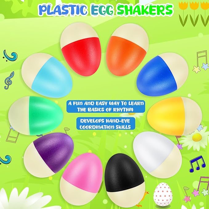 Yeshone 100 Pieces Egg Shakers Musical Instruments Percussion Maracas Egg for Kids Toys Plastic Easter Shaker for Learning DIY Painting, Classroom Music, Rhythm(Splicing Color)