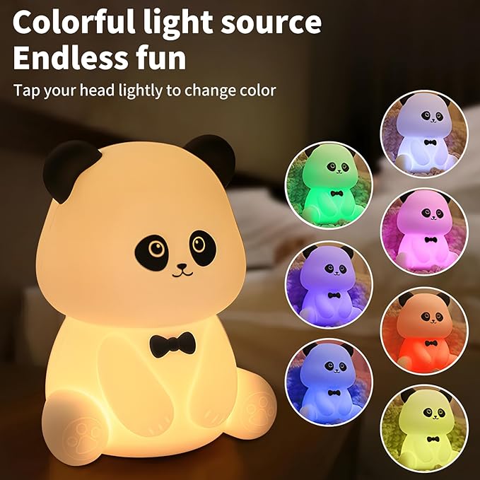 Cute Panda Night Light,Squishy Animal Nightlamp,Rechargerable Dimmable Nursery Soft Silicone Table Bedroom Lamp Portable Adjustable Lighting Bedroom Bedside Gift