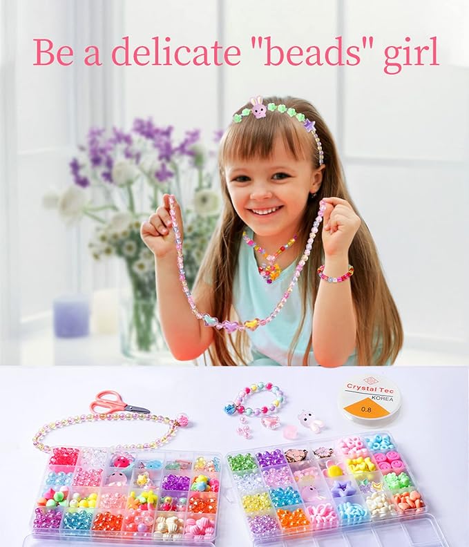 Jwxstore Beads for Girls Toys Kids Bracelets Making Kit Bead Art and Craft Kits DIY Bracelets Necklace Hairband and Rings Toy Making Kit for Age 4 5 6 7 8 9 10 11 12 Year Old Girl Christmas Gifts