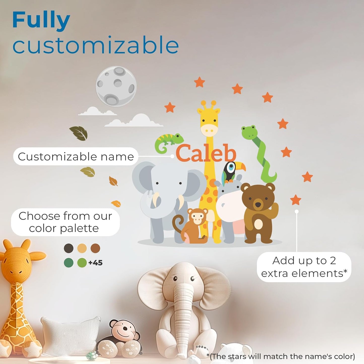 CRYPTONITE Personalized Name Jungle Animals Vinyl Wall Decor I Nursery Wall Decal for Baby Boy & Girl Decoration I Stickers for Kids I Multiple Options for Customization (A. Jungle Animals)