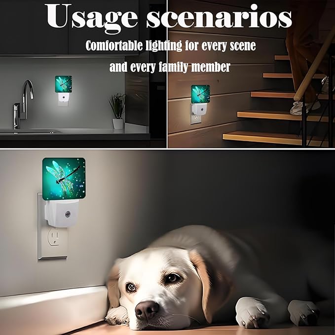 Green Dragonfly Night Light,Plug Into Wall Decor for Stairway,Hallway,Kitchen,Dusk to Dawn Sensor Nightlights for Boys/Girls/Women/Men Room Gifts