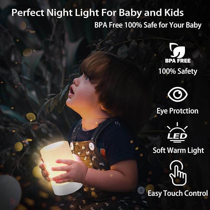 G Keni Nursery Baby Night Light for Kids, Portable LED Touch Night Lamp for Kids and Adult, Breastfeeding, Sleep Aid, USB Rechargeable Nursing Lamp, Bedside Dimmable Warm Night Light (2 Pack)