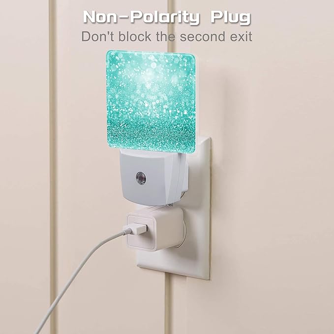 Teal Turquoise Glitter Night Light Plug into Wall, Green Sparkle Bling Dusk to Dawn Night Light Plug in,0.5w Energy Saving Sleep Friendly NightLight for Kids Boys Girls Home Decor