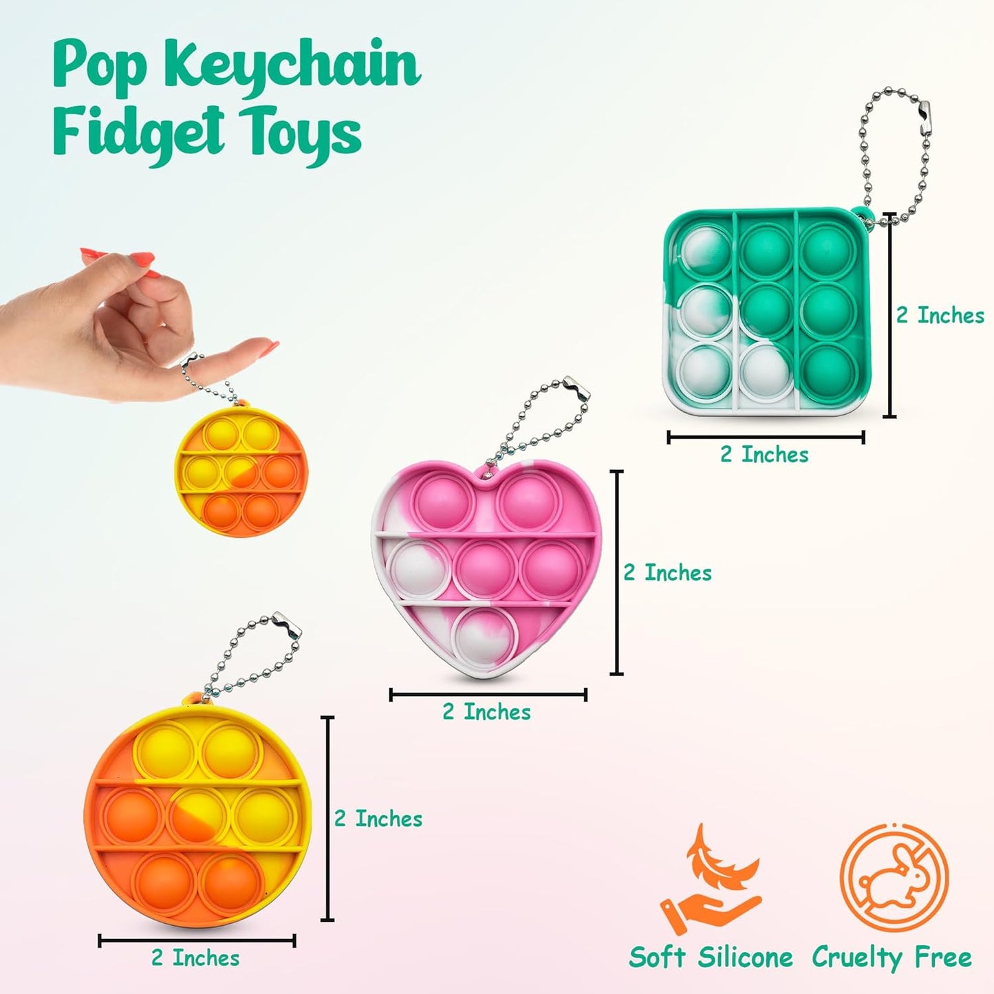 Shapes Pop Fidget Toys Set, Silicone Rainbow Popper Fidget Set for Children, Sensory Squeeze Toys Stress Reliever Tool for Kids Adult ADHD, Square, Heart and Circle Shapes, 4 of Each Shape