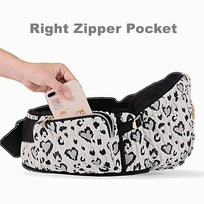 SUNVENO Baby Hip Carrier with Hip Seat, CPC-Certified, Ergonomic Infant Carrier for Newborns & Toddlers up to 45 lbs, Adjustable Waistband, Multiple Pockets, All-Season, Grey,Leopard Print