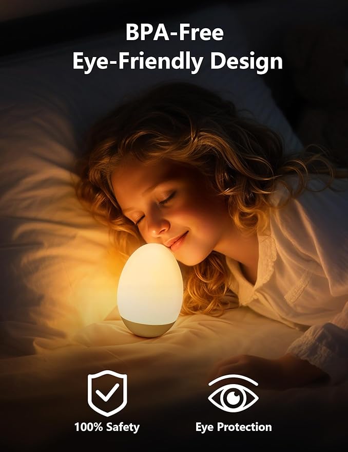 Egg Night Light for Nursery: Baby Night Lights Tap Lamp Stepless Dimming with Warm White and 7 RGB Colors Rechargeable Portable for Infant and Kids Bedroom Breastfeeding Sleep Aid
