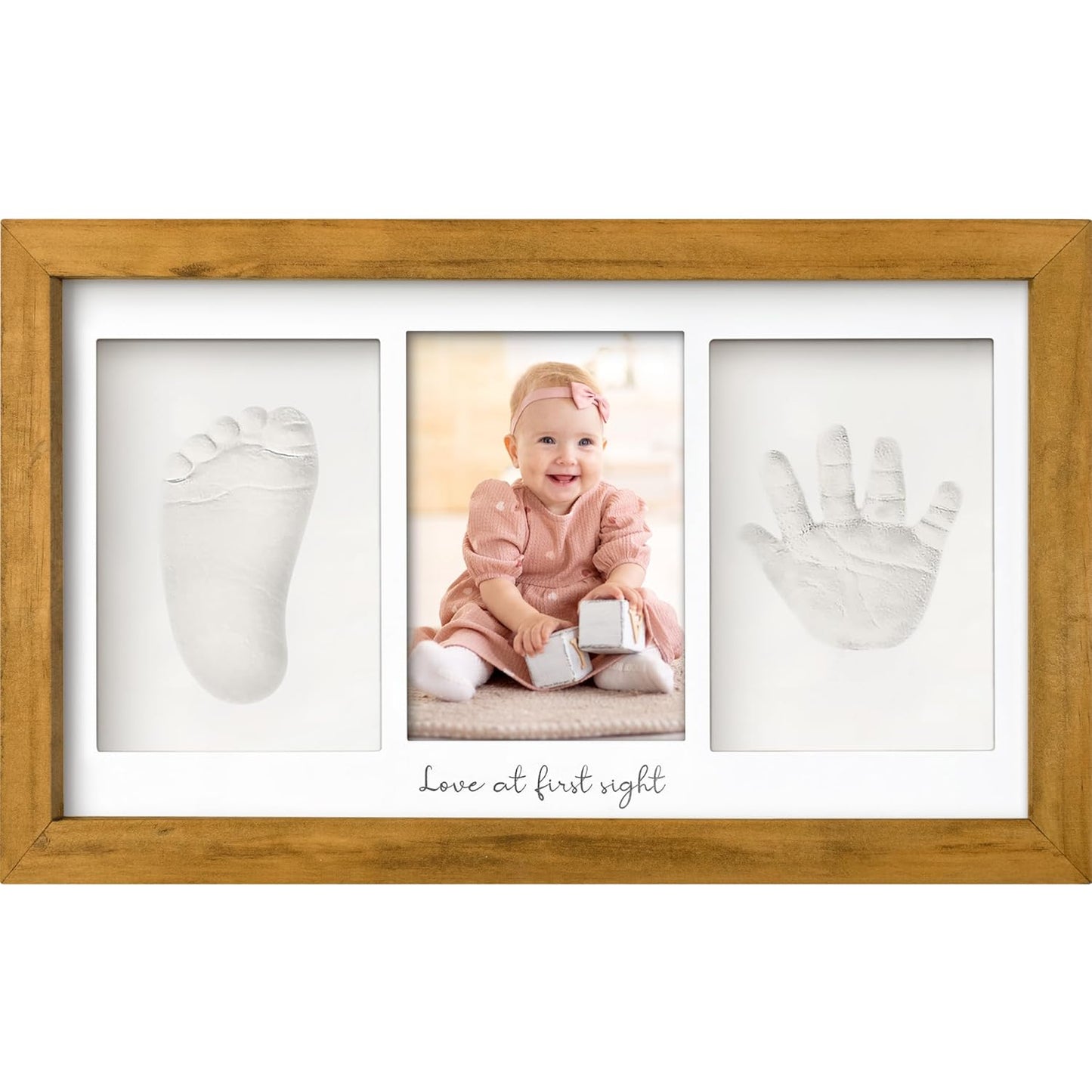 Baby Hand and Footprint Kit - Clay Handprint Keepsake Frame, Newborn Nursery Picture Frame, Personalized New Mom Gifts for Baby Shower & Registry (Golden Wheat)