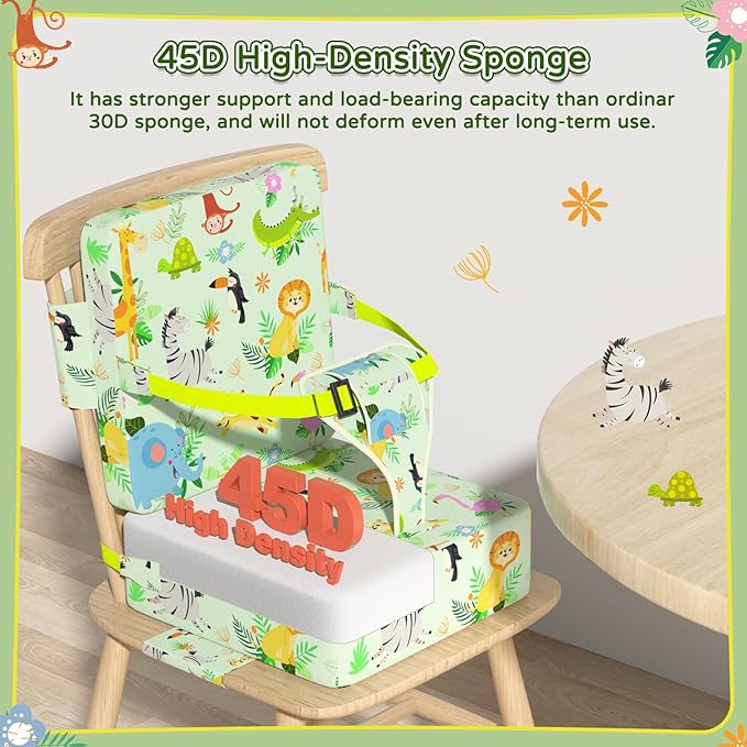 Booster Seat for Kitchen Chair with Backrest & 4 Adjustable Straps, Portable TPU Waterproof & Anti-Scratch Toddler Booster Seat for Dining Table, Removable & Non-Slip Booster SEat for Table