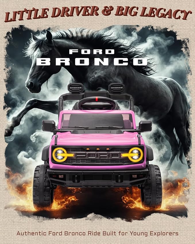 12V Electric Ride on Toys for Toddler, Ford Bronco Raptor Kids Ride on Car with Remote Control, 12 Volt Battery Powered Cars for Children with Smooth Start, Bluetooth (12V, Pink)