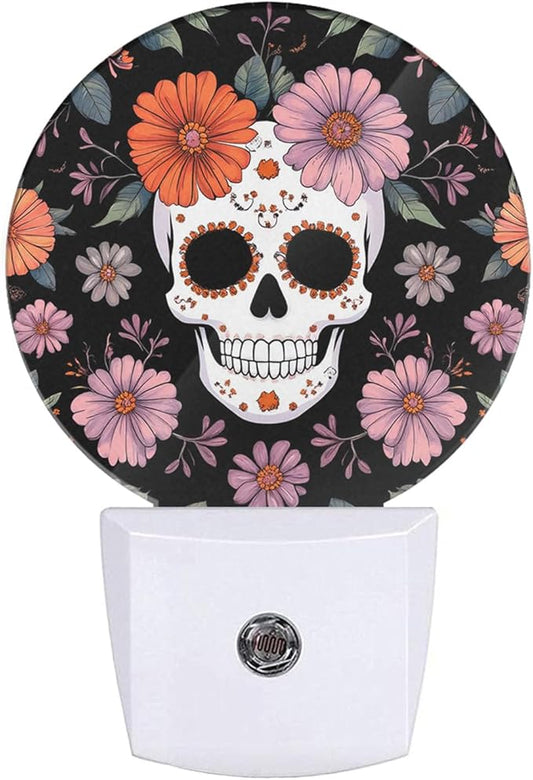 EKOBLA Floral Skull Night Lights Plug into Wall Skeleton with Flowers LED Dusk to Dawn Plug-in Nightlights Auto Sensor for Men Women Boys Girls Home Indoor Bathroom Hallway Kitchen