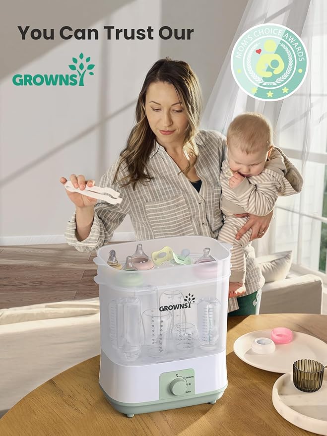 GROWNSY Adjustable 3 in 1 Large Bottle Sterilizer and Dryer, Electric Steam Baby Bottle Sterilizer, Bottle Sanitizer for Baby Bottles & Pacifiers, Breast Pump Parts Green