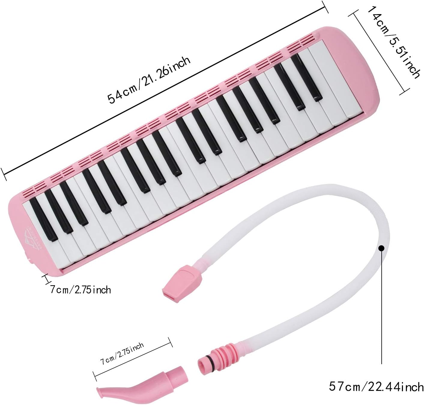 EastRock 37 Key Melodica Instrument Keyboard Soprano Piano Style with Mouthpiece Tube Sets and Carrying Bag for Kids Beginners Adults Gift Pink