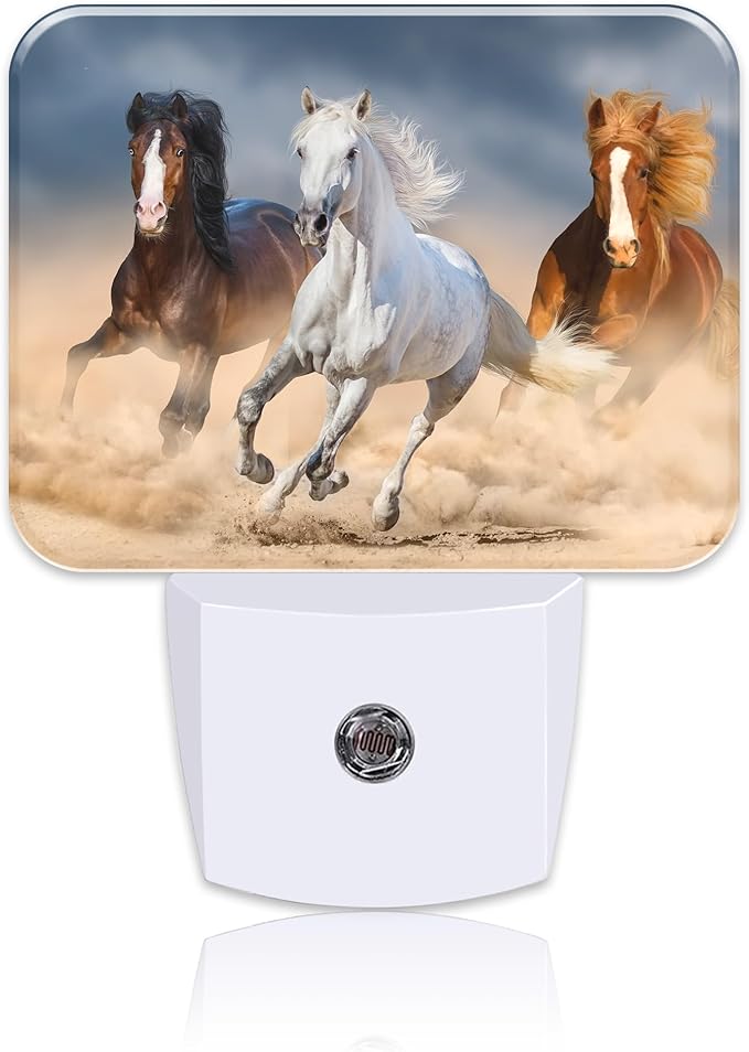 Horse Running in Desert Night Light Plug into Wall, Cool Horse Night Light with Dusk to Dawn Sensor for Kid Girls Boys Women Men Room, Hallway, Kitchen, Bathroom, Stairs Decor