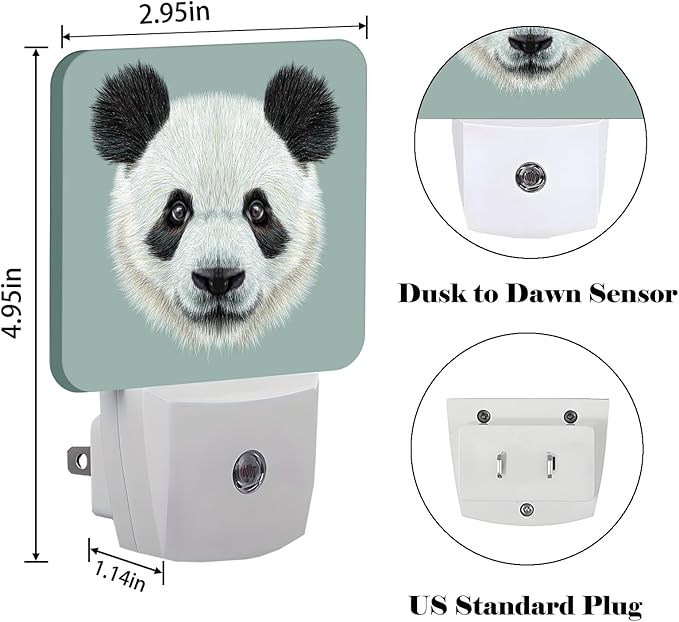 Panda Cute Face Night Light,Plug Into Wall Decor for Stairway,Hallway,Kitchen,Dusk to Dawn Sensor Nightlights for Boys/Girls/Women/Men Room Gifts