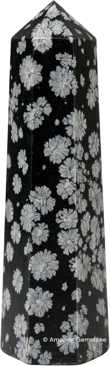 Amazing Gemstone Snowflake Obsidian Crystal Towers - Natural Healing Crystal Point Obelisk for Reiki Healing and Crystal Grid (3 Inch)