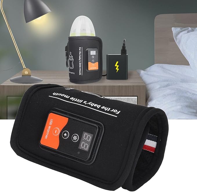 Sanpyl Milk Bottle Warmer, USB Powered Car Baby Bottle Heating Bag Travel Breast Milk Warmer with Temp Control and LCD Display, Evenly Heating for Indoor, Outdoor, Traveling, Driving