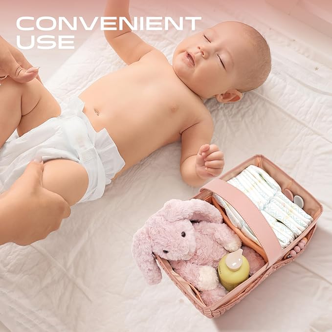 Luxurious Baby Diaper Caddy, Nursery Storage Basket for Newborn Boy and Girl, Travel Baby Basket for Diapers Baby Wipes, Organizer Tote Bag Storage Bin, Baby Shower Gifts(dusty rose)
