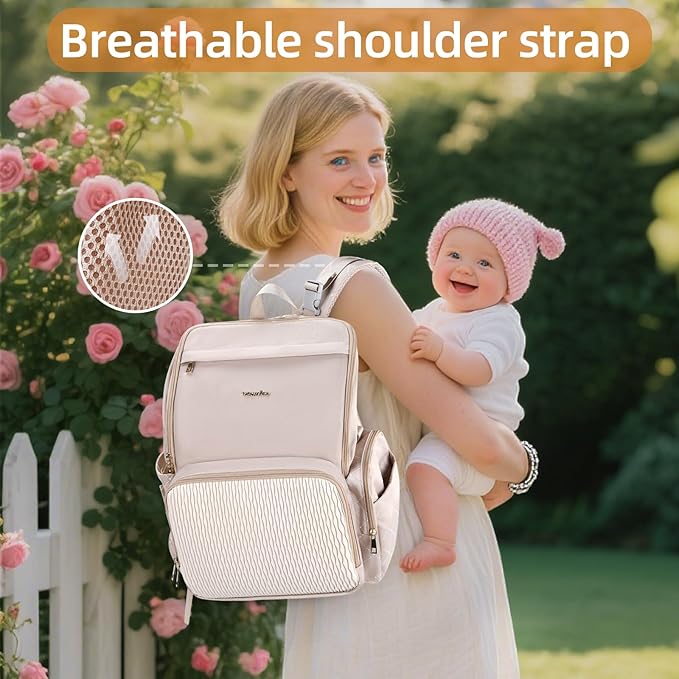 Stylish Baby Diaper Bag, Baby Bag with Changing Pad, Pacifier Case& Stroller Straps, Large Diaper Backpack Boy Girl, Water Resistant Travel Diaper Backpack for Mom Dad