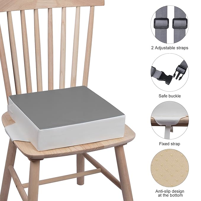 Toddler Booster Seat Dining, PU Washable 2 Straps Safety Buckle Kids Booster Seat for Dining Table, Portable Travel Increasing Cushion…