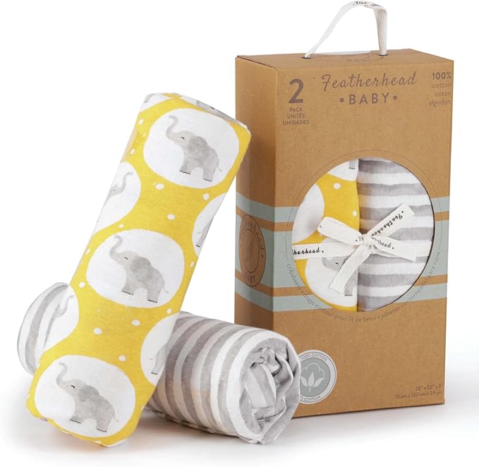 Featherhead™ 2-Pack Fitted Crib Sheets - 100% Cotton - 52" x 28" x 9" for Standard Crib and Toddler Mattress (Jersey Elephant)