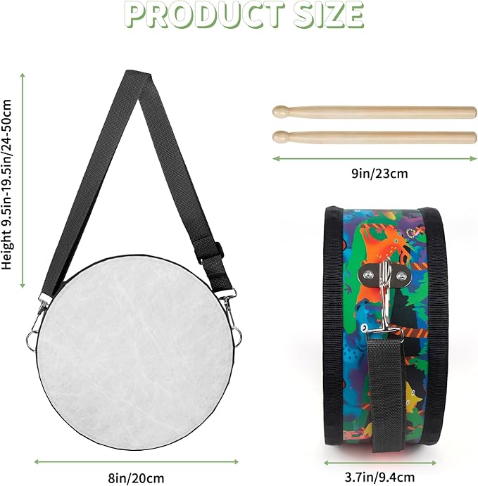 Kids Drum Set with Adjustable Strap: Toddler Musical Instrument for Ages 3-5, Wearable Drum Kit with Drumsticks, Educational Percussion Toy for Rhythm Music Development (Black)