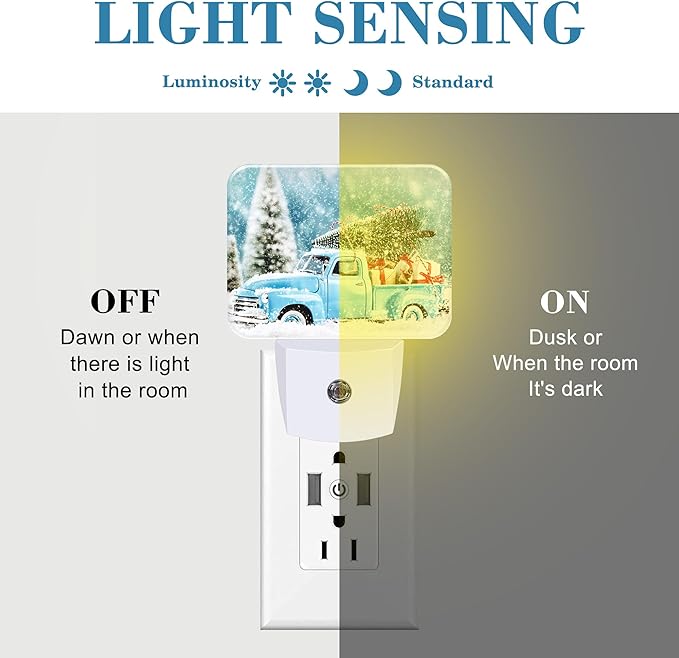 Christmas Blue Truck Night Light Plug into Wall, Christmas Tree Night Light with Dusk to Dawn Sensor for Kid Girls Boys Women Men Bedroom, Hallway, Kitchen, Bathroom, Stairs Decor