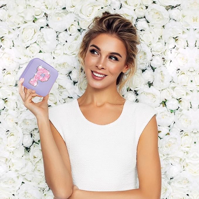 Travel Jewelry Case - Personalized Jewelry Box for Women,Small Jewelry Organizer Cute Jewelry Organizers and Storage Aesthetic,Travel Essentials Birthday Gifts for Girls Women | Lavender,P