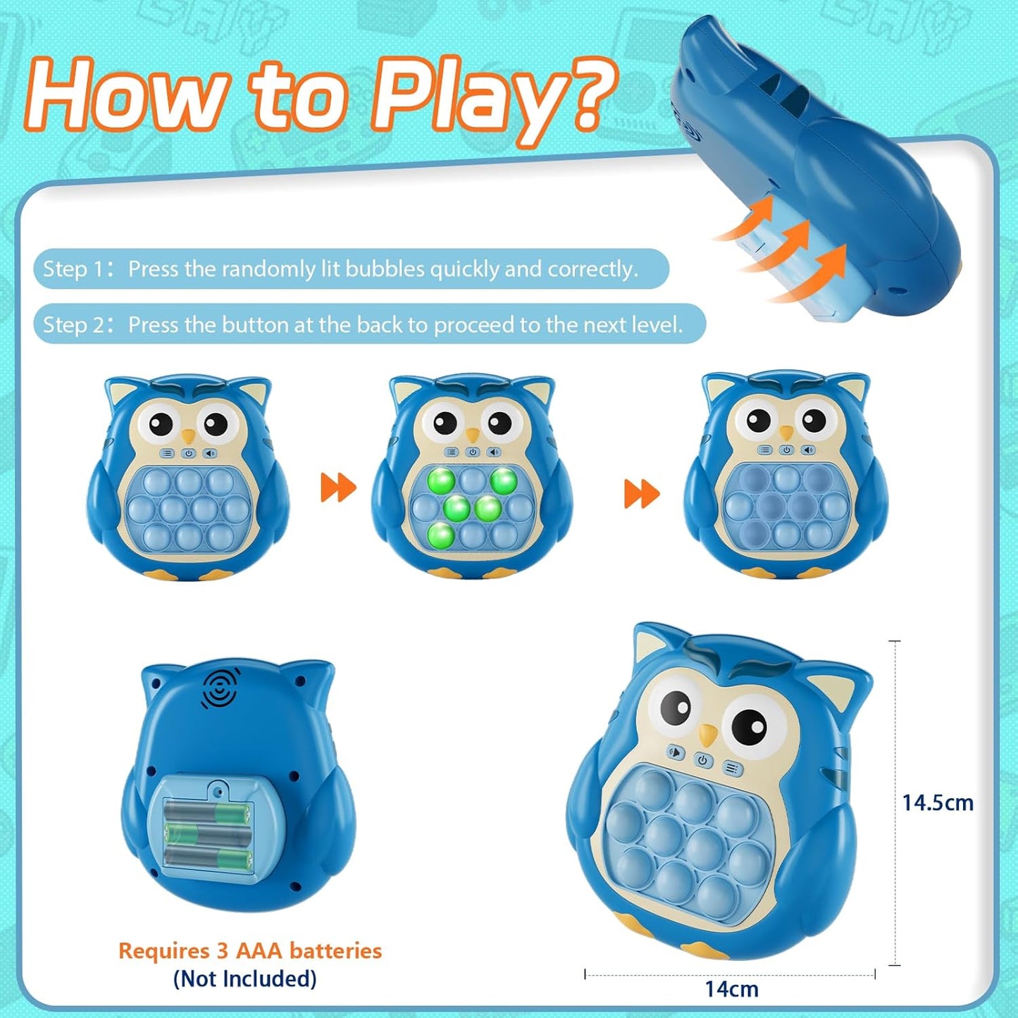 Pop It Game Light Up Fidget Toys , Handheld Games for Kids, Quick Push Bubbles Bot It Game Console, Autism Sensory Toys Birthday Gifts for Boys Kids Teens Adults(Blue)