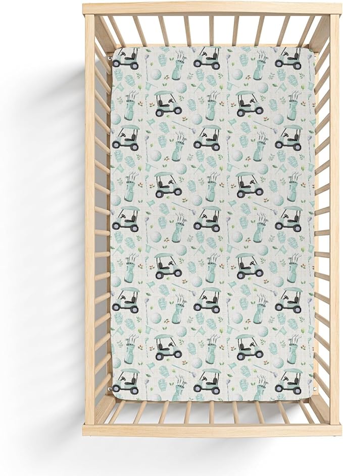 Golf Baby Crib Sheets for Boy Girl 28"x52" Sports Golfing Soft Stretchy Fitted Crib Mattress Cover Golf Lovers Gift Nursery Baby Sheet for Standard Crib and Toddler Bed Mattress Green
