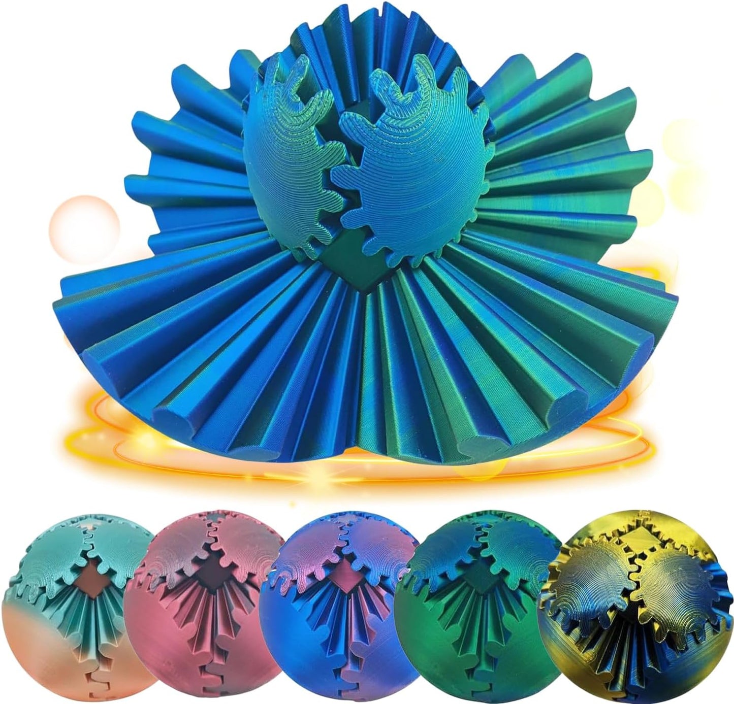 Gear Ball - GearSphere Fidget Toy, 2024 Gear Sphere Cube Puzzlefor Adults Kids Stress and Anxiety Relaxing,3D Printed Spin Ball or Cube Fidget Toy (Green+Blue)
