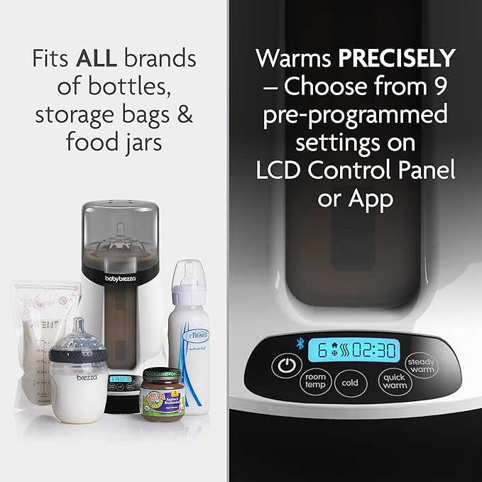 Baby Brezza Smart Baby Bottle Warmer, Breastmilk Warmer + Defroster – Free App - Different Temperatures for Breastmilk + Formula - Universal Fit for All Bottles + Milk Bags - Calentador de Biberones