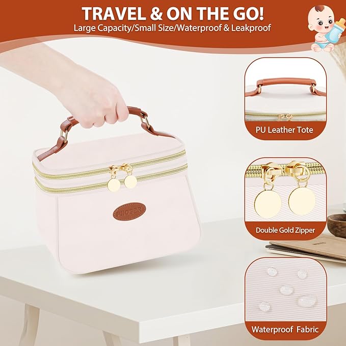 PIIOSER Breast Milk Cooler Bag with 2 Ice Pack, Fit 6 Freeze Breastmilk Storage Bags Up to 8Oz, Insulated Baby Bottles Tote Bag for Daycare and Breastfeeding Mom, Black(Cream-XS)