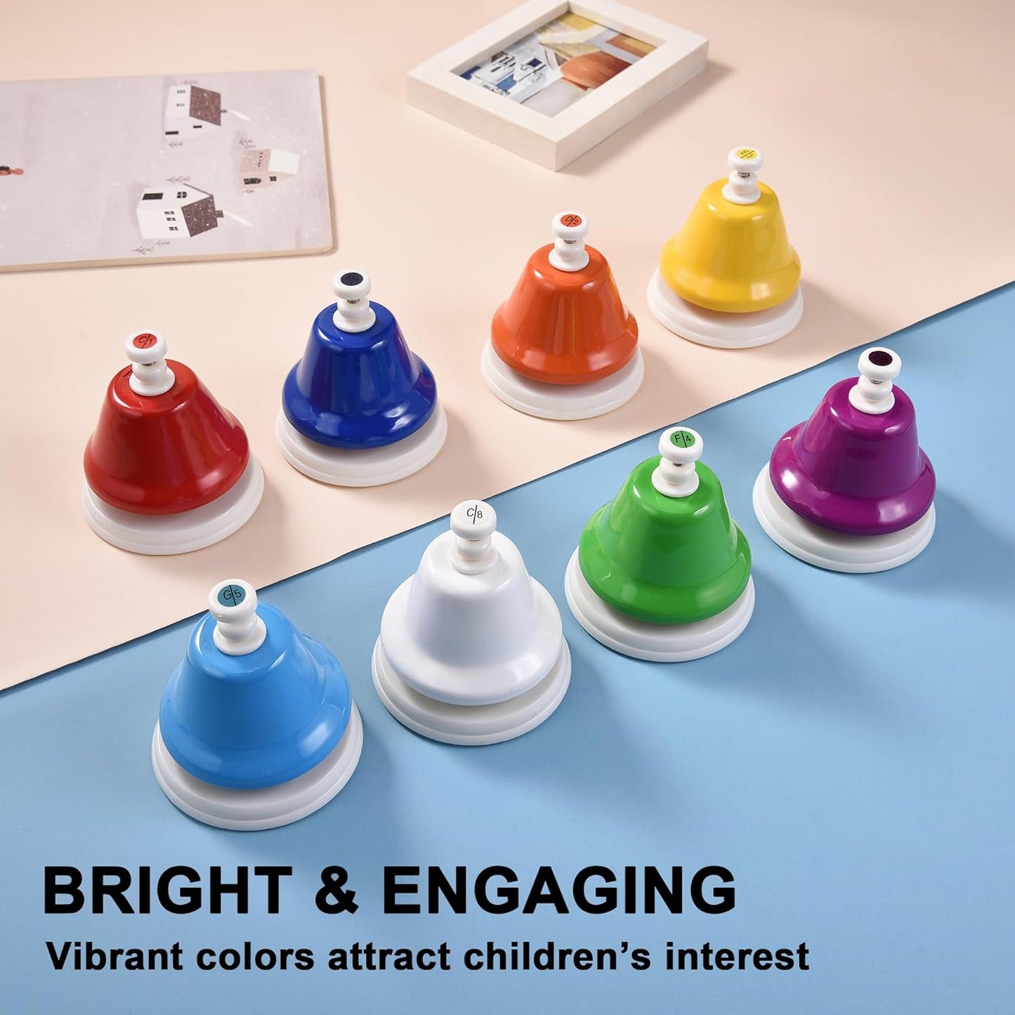 DOMG 8 Note Desk Bells for Kids, Rainbow Diatonic Table Bells, Hand Bells Musical Instrument