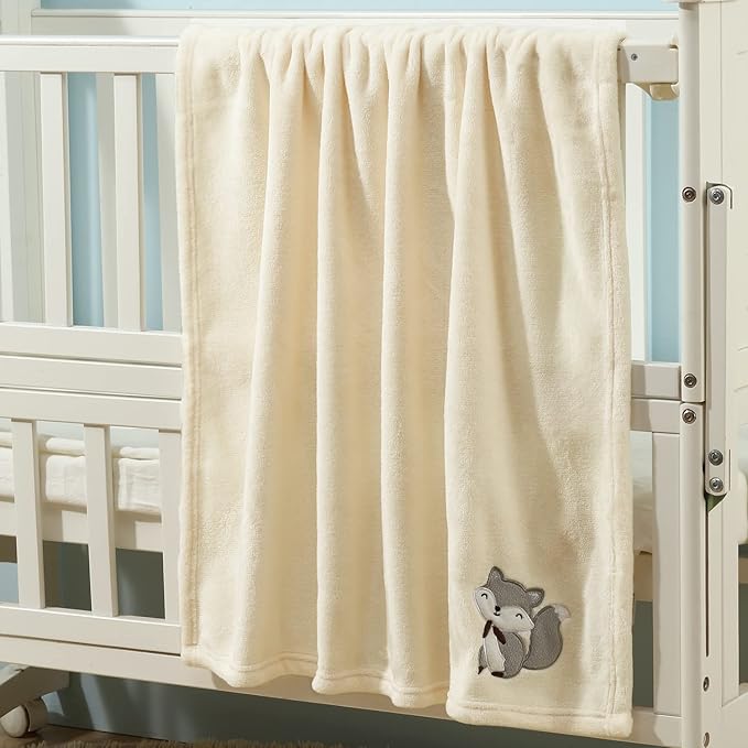 CREVENT 30''X40'' Light Cozy Plush Fluffy Warm Fleece Receiving Baby Blanket for Infant Toddler Crib Cot Stroller, Baby Birthday Ivory Fox