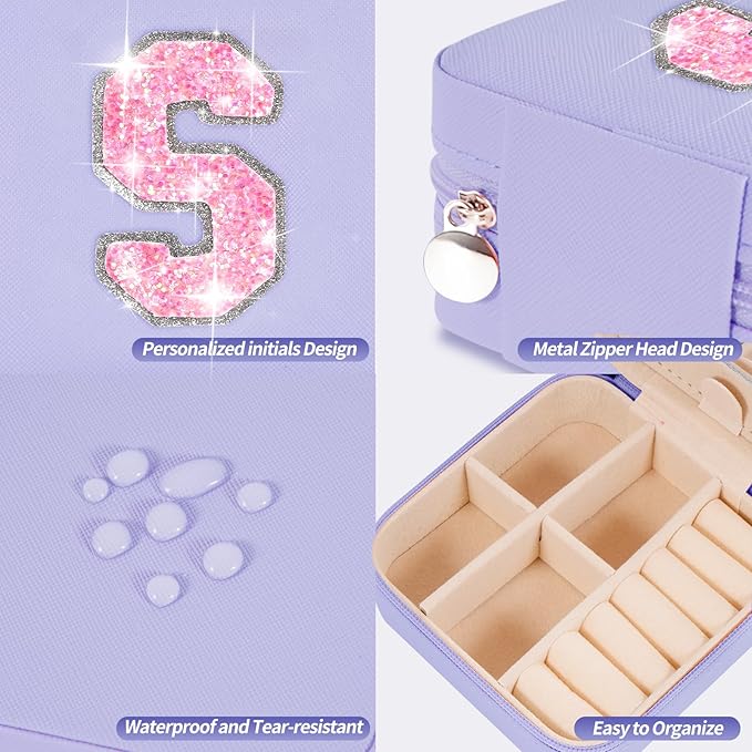 Travel Jewelry Case - Personalized Jewelry Box for Women, Small Jewelry Organizer and Storage Aesthetic, Travel Essentials Birthday Gifts for Girls Women | Lavender