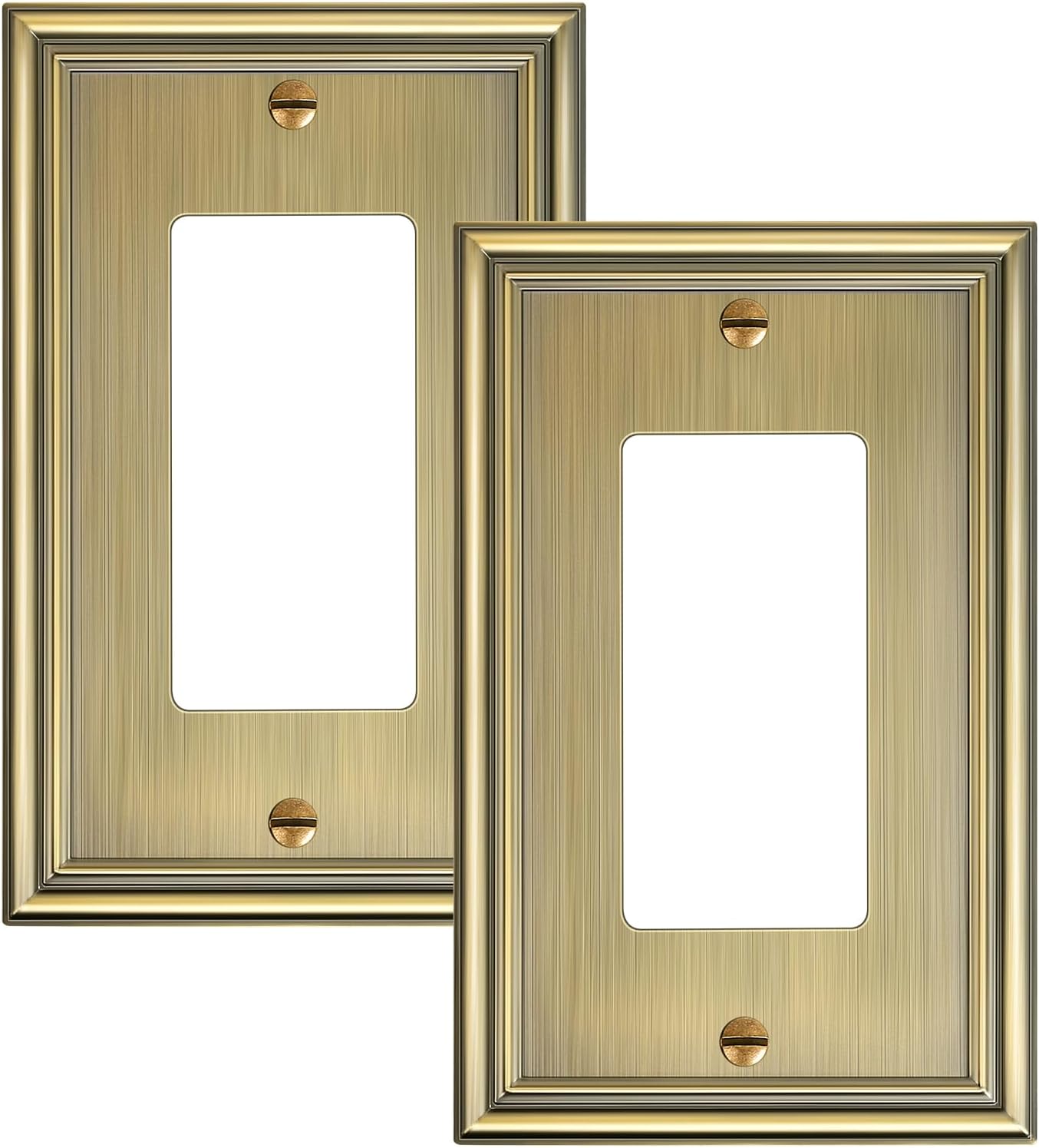2-Pack Decorator Outlet Cover Plate, Antique Brass Decorative Switch Plates and Outlet Covers, Durable Zinc Alloy Wall Plates for Electrical Outlets, Receptacle, GFCI Outlet, Dimmer Switch
