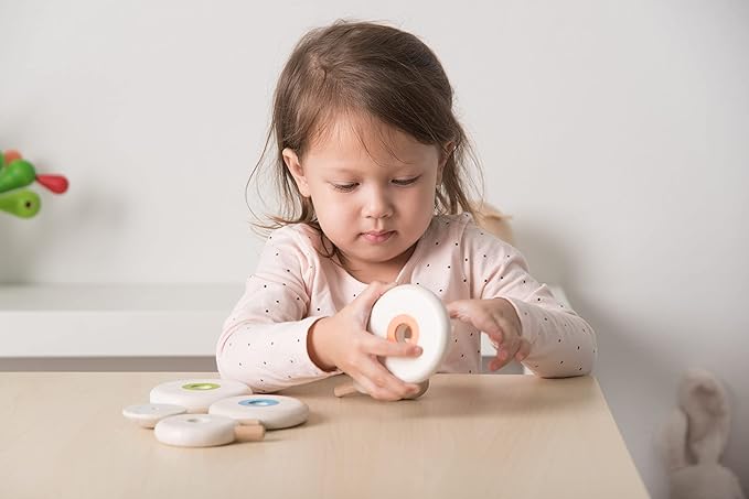 PlanToys Lacing Sheep Wooden Toddler Toys for Color Sequencing with Colored Beads and Matching Different Sized Rings - Lace Together to Build the Sheep