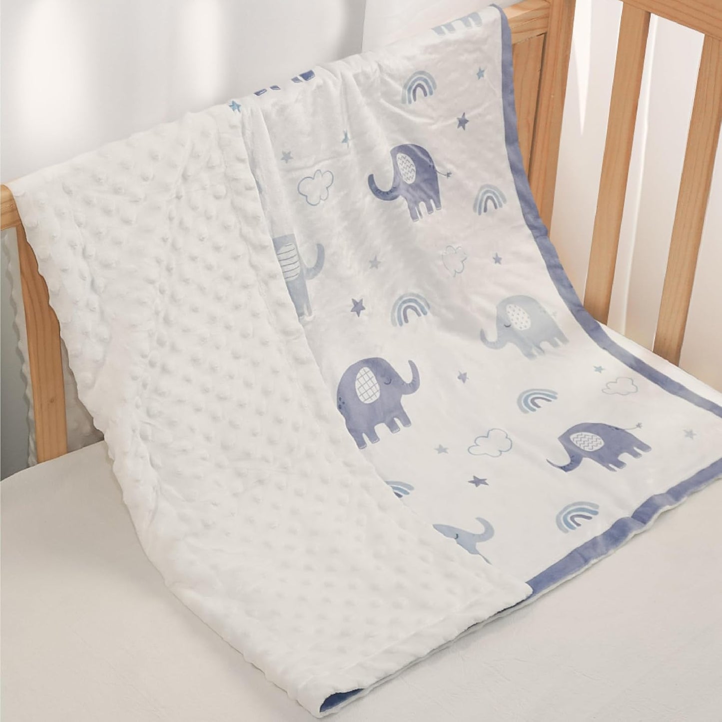Elephant Minky Baby Blanket 30 x 40 Inches for Boys Girls, Soft Plush Receiving Blanket with Dotted Back, Gift for Toddler Newborn Infant Christmas Birthday Baby Shower