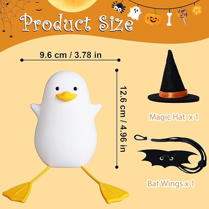 Attivolife Duck Night Light for Kids, LED Bedside Table Silicone Lamp, Timer Dimmable Animal Magician Touch Control Nursery Portable, Halloween Birthday Gift for Boy Girl (Bat Wing)